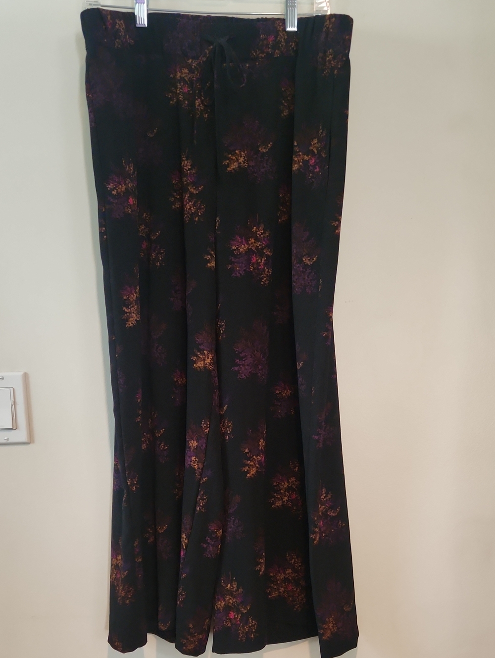 H&M Black Drawstring Pants with Purple and Gold Floral Accents